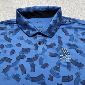 Nike Polo Shirt Mens XL Blue All Over Print Waldorf Astoria Golf Performance